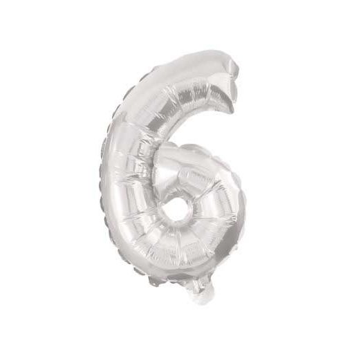 Number Mini 6 Silver Number Foil Balloon 35 cm