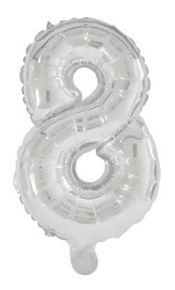 Mini 8 silver number foil balloon 33 cm