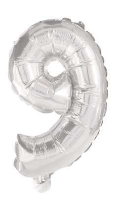 Mini number 9 silver foil balloon 35 cm