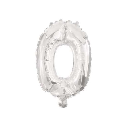 Number Mini 0 Silver Number Foil Balloon 33 cm