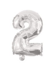 silver, silver number 2 foil balloon 10 cm