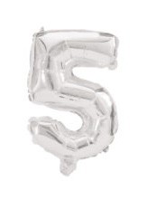 silver, silver Number 5 foil balloon 10 cm