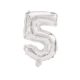 silver, silver Number 5 foil balloon 10 cm
