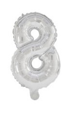 silver, silver Number 8 foil balloon 10 cm