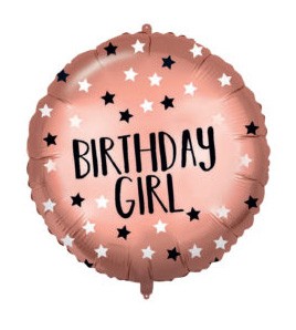 rose gold Birthday Girl foil balloon 46 cm