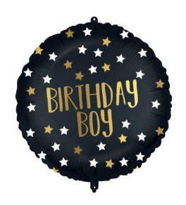 black-Gold Birthday Boy foil balloon 46 cm