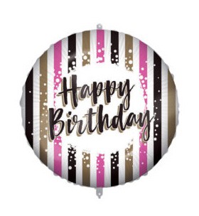 Happy Birthday Pink Gold stripes foil balloon 46 cm