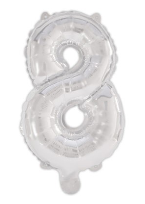 silver, silver Number 8 foil balloon 95 cm