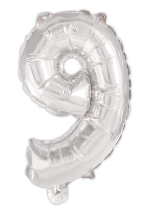 silver, silver Number 9 foil balloon 95 cm