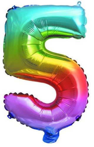 Multicolour metallic mini Number 5 foil balloon 32 cm
