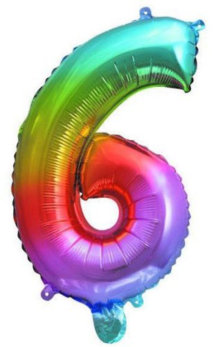 Multicolour metallic mini Number 6 foil balloon 36 cm