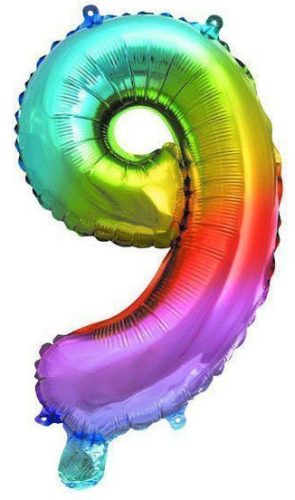 Multicolour metallic mini Number 9 foil balloon 36 cm