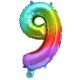 Multicolour metallic mini Number 9 foil balloon 36 cm