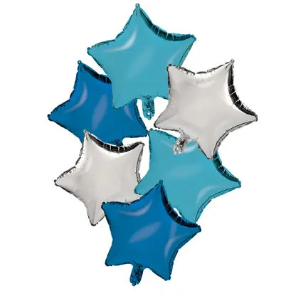silver blue Light Blue Star foil balloon set of 6 set 46 cm