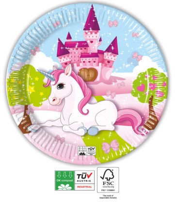Unicorn Castle paper plate 8 pcs 23 cm FSC