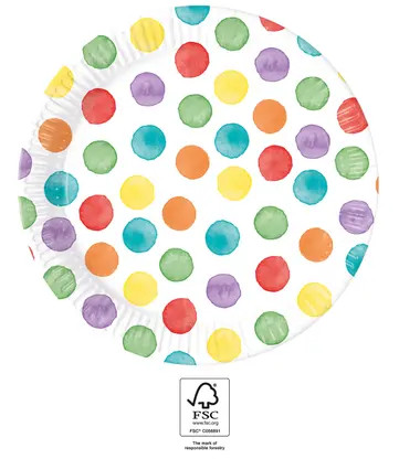 Colour Dots paper plate 8 pcs 23 cm FSC