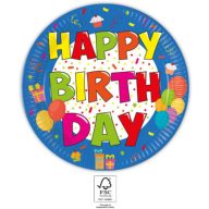   Happy Birthday Kokliko Happy Birthday paper plate 8 pcs 23 cm FSC