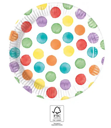 Colour Dots paper plate 8 pcs 20 cm FSC