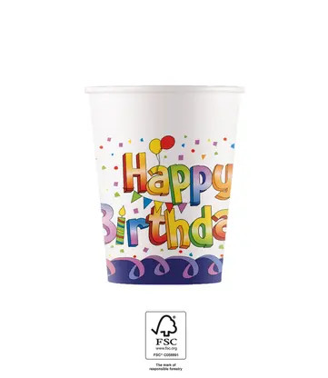 Multicolor Happy Birthday Cup Paper (8 pieces) 200 ml FSC