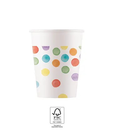 Color Party Dots Cup Paper (8 pieces) 200 ml FSC