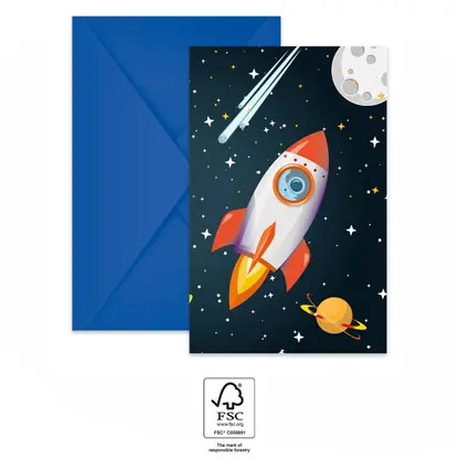 Space Rocket Space Party invitation card 6 pcs FSC