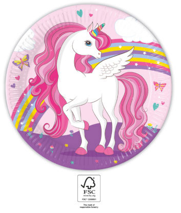 Unicorn Rainbow Colors paper plate 8 pcs 23 cm FSC