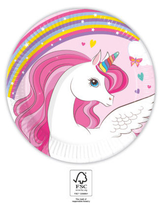 Unicorn Rainbow Colors paper plate 8 pcs 20 cm FSC