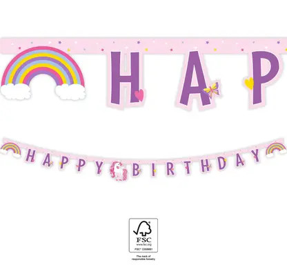 Unicorn Rainbow Colors Happy Birthday Banner FSC 2 m