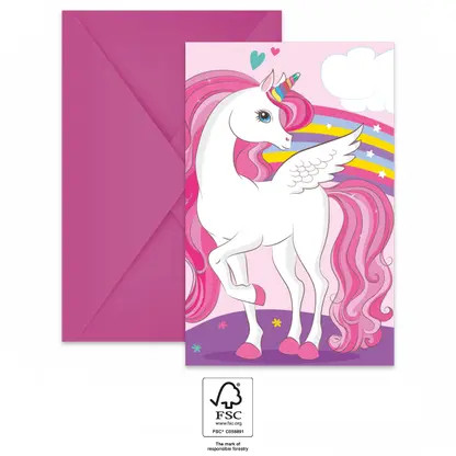 Unicorn Rainbow Colors Party invitation card 6 pcs FSC