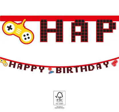 Gaming Party Happy Birthday Banner FSC 2 m