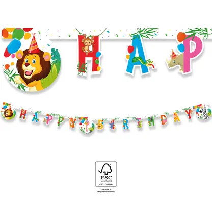 Jungle Balloons Happy Birthday Banner FSC 2 m