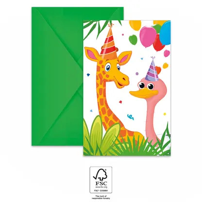 Jungle Balloons party invitation 6 pcs FSC