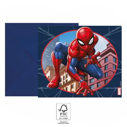Spiderman Crime Fighter Party invitation card 6 pcs FSC