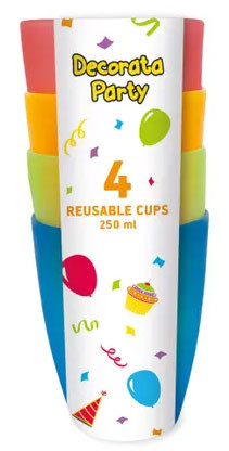 Colour plastic cup 4 pcs set 250 ml