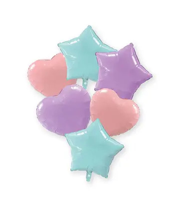 Pastel Blue Pink Lilac Heart, Star foil balloon set of 6 set 46 cm