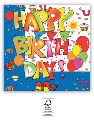Happy Birthday Kokliko napkin 20 pcs 33x33 cm FSC