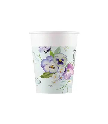 Turquoise Butterfly Cup Paper (8 pieces) 200 ml FSC