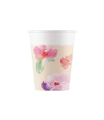 Watercolor Flowers Cup Paper (8 pieces) 200 ml FSC