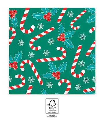 Xmas Sugar Canes Napkin (20 pieces) 33x33 cm FSC