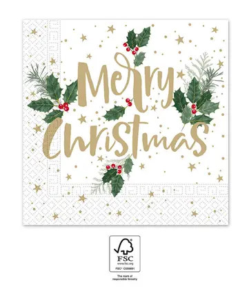 Holly Merry Napkin (20 pieces) 33x33 cm FSC