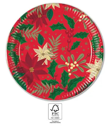 Holly Poinsettia Paper Plate (8 pieces) 23 cm FSC