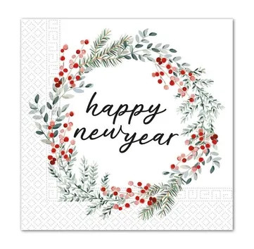 Happy New Year Wreath Happy New Year napkin 20 pcs 33x33 cm FSC