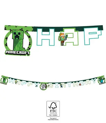 Minecraft Green Happy Birthday Banner FSC 2 m