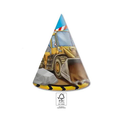 Construction Grabber party hat, tricorn 6 pcs FSC