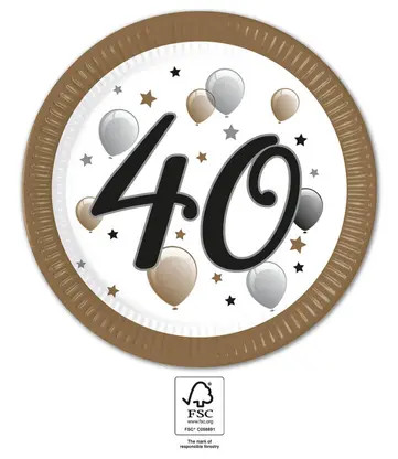 Milestone, Happy Birthday 40 Paper Plate (8 pieces) 23 cm FSC