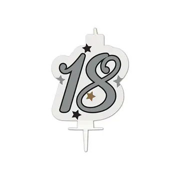 Happy Birthday Silver Milestone cake candle, number candle 18 as