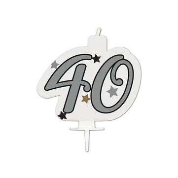 Happy Birthday Silver Milestone cake candle, number candle 40-es
