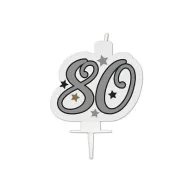   Happy Birthday Milestone Happy Birthday Silver Cake Candle, Number Candle 80