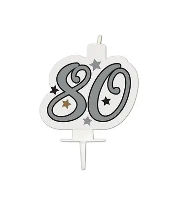 Happy Birthday Milestone Happy Birthday Silver Cake Candle, Number Candle 80