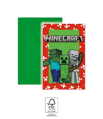 Minecraft Green Party invitation card 6 pcs FSC